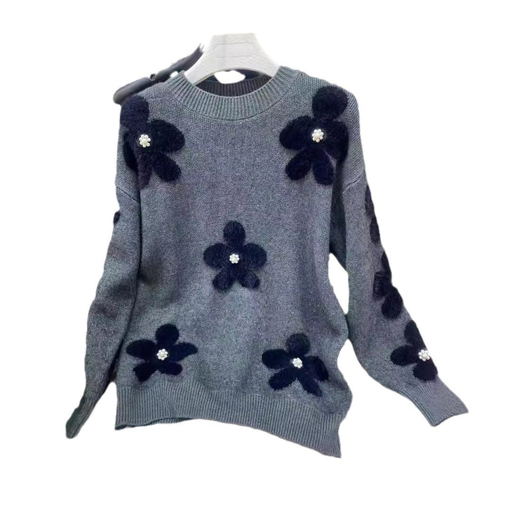 Damen kuscheliger Strickpullover mit Perlenakzenten Drune