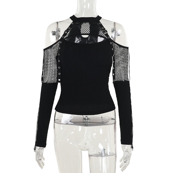 Damen modisches Oberteil mit einzigartigem Cut-Out-Design und Netzdetails Drune