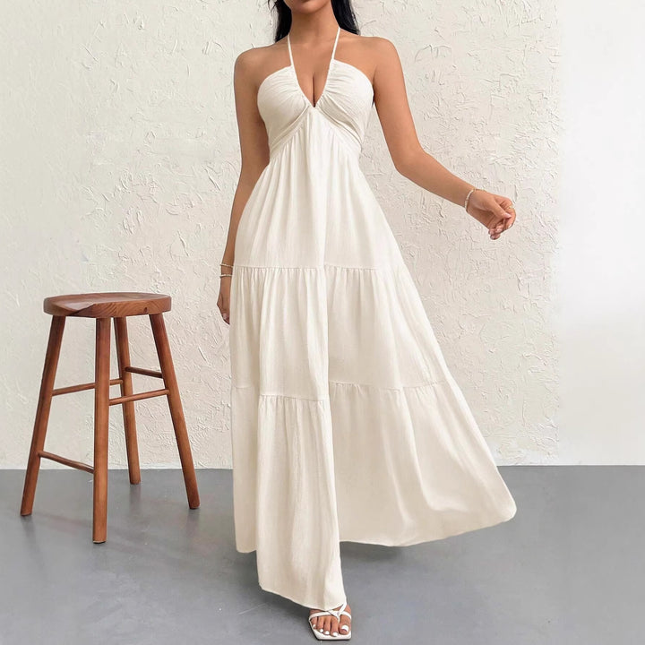 Damen Maxikleid mit tiefer Frontausschnitt und schwingendem Rock Drune