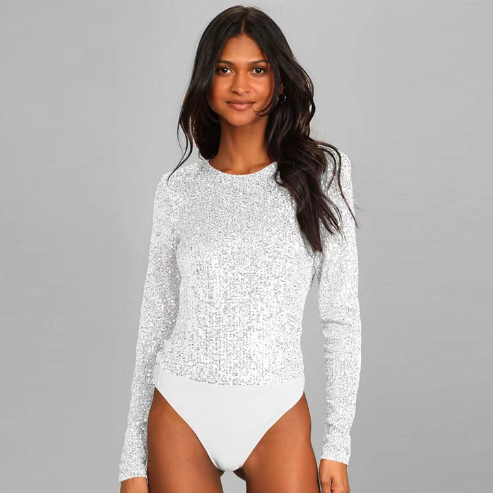 Damen Glitzerndes Bodysuit mit langen Ärmeln und schimmerndem Obermaterial Drune