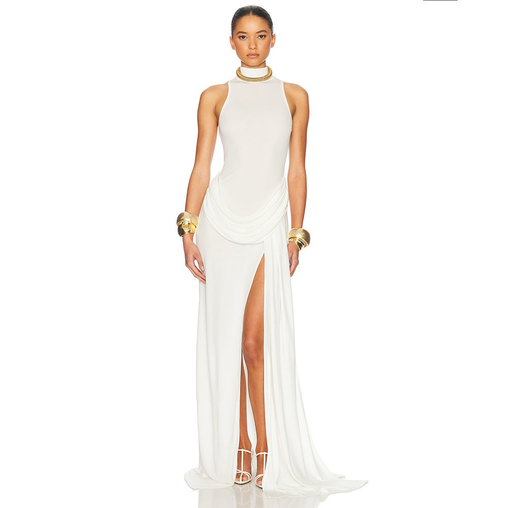 Damen Elegantes Maxi-Kleid mit hohem Schlitz und drapierten Details Drune