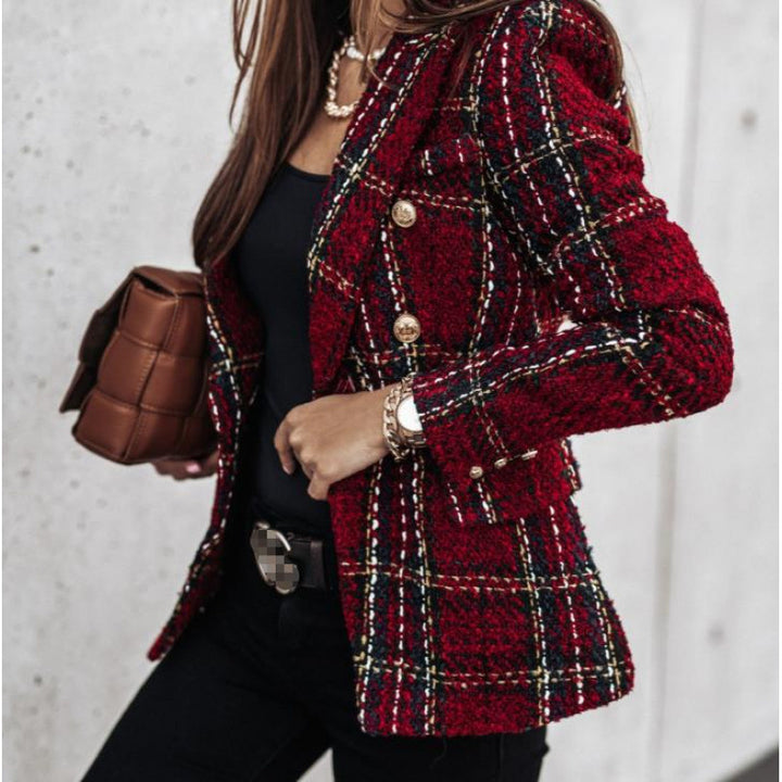 Damen nan eleganter Tweed-Blazer mit Doppelknopf, strukturierter Webung und aufgesetzten Taschen Drune