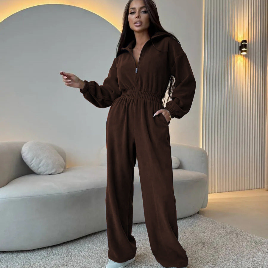 Damen Sportlicher Jumpsuit mit High-Waist Bund und verdecktem Reißverschluss Drune