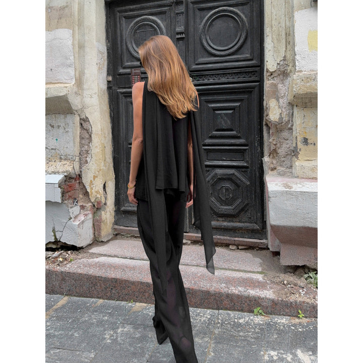 Damen Elegantes Top mit fließendem Schnitt und raffiniertem Halstuch Drune