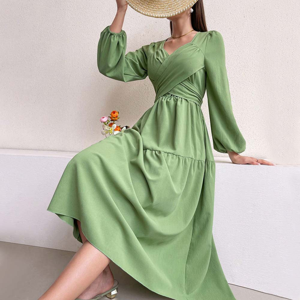 Damen Midikleid mit Wickeldetail und voluminösen Ärmeln Drune
