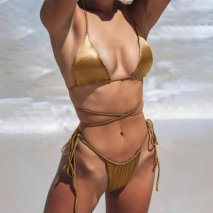 Damen Triangel-Bikini mit dekorativem Wickeldesign Drune