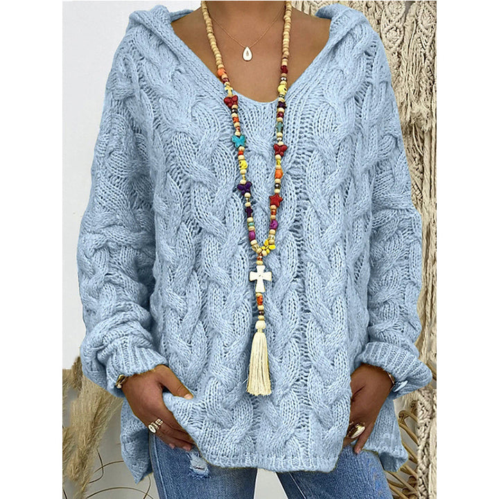 Damen Hoody aus Grobstrick mit V-Ausschnitt und dekorativem Kordelzug Drune