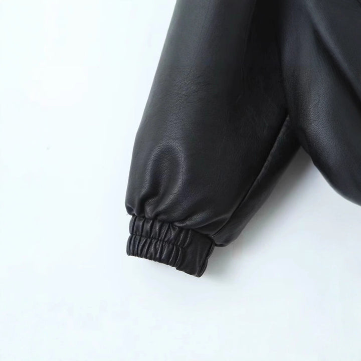 Damen lässige Lederjacke mit elastischem Saum und praktischen Taschen Drune