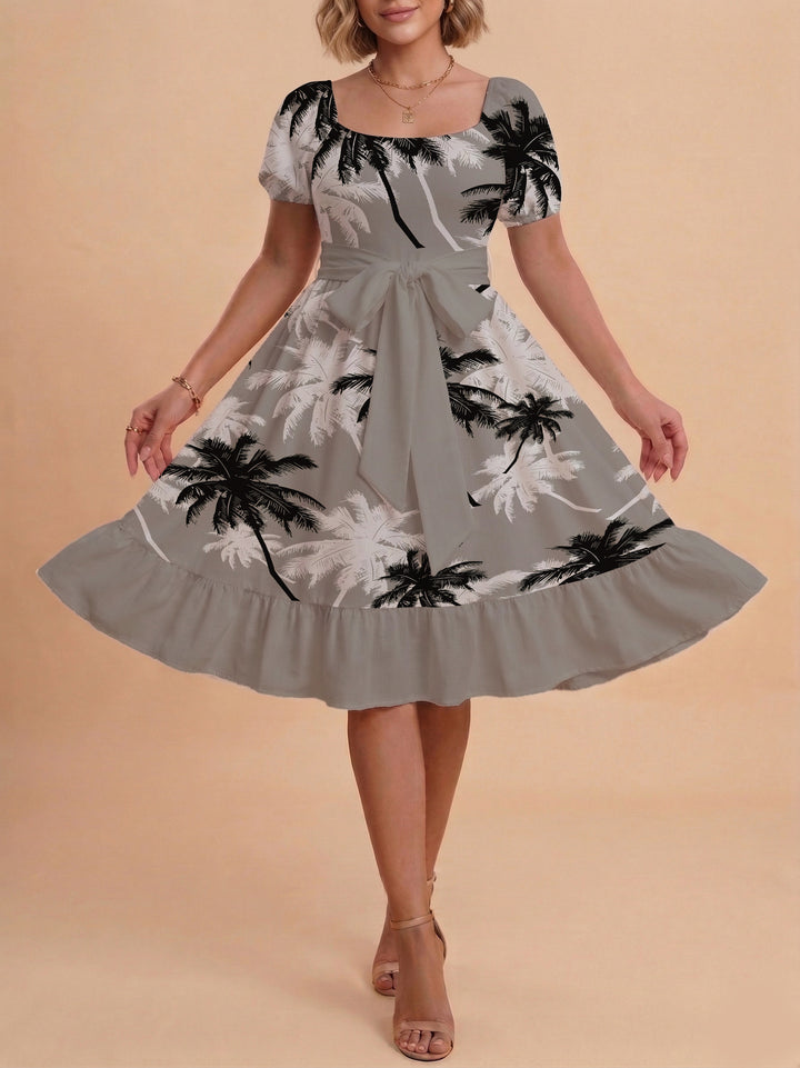 Damen schickes Glitzerkleid mit tailliertem Schnitt und Rüschensaum Drune