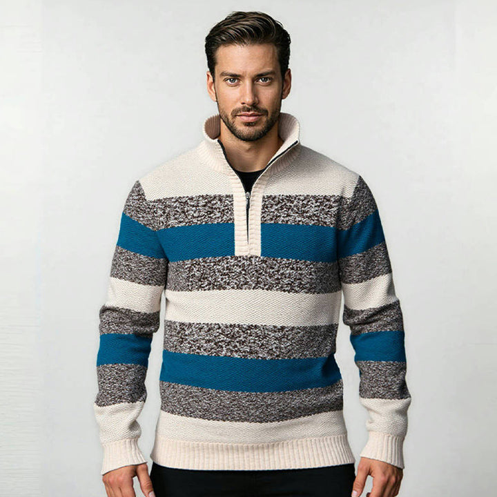 Herren modischer Stehkragen Pullover mit dekorativen Streifen Drune