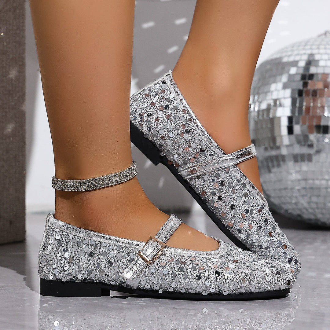 Damen Glitzernde Ballerinas mit eleganter Schnallenverzierung und atmungsaktiver Innensohle Drune