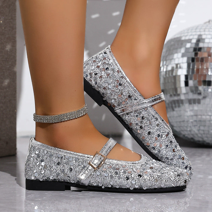 Damen Glitzernde Ballerinas mit eleganter Schnallenverzierung und atmungsaktiver Innensohle Drune