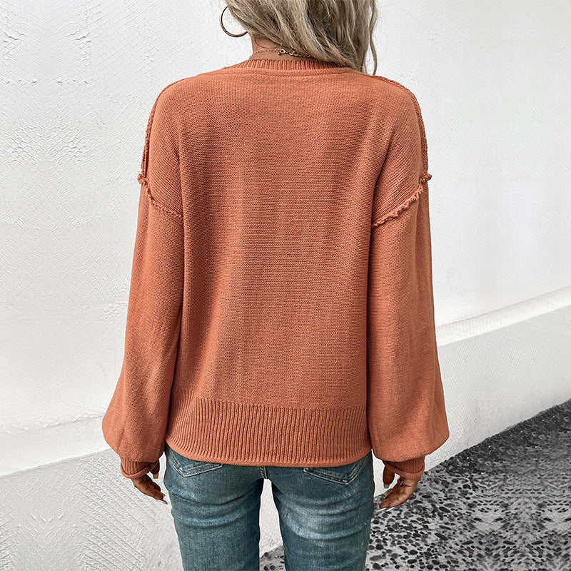 Damen lässiger Pullover mit weitem Schnitt und modischem V-Ausschnitt Drune