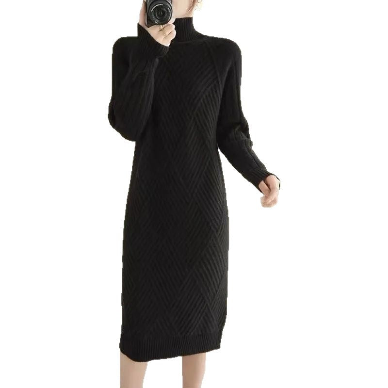 Damen Strickkleid mit Stehkragen und Rippmuster Drune