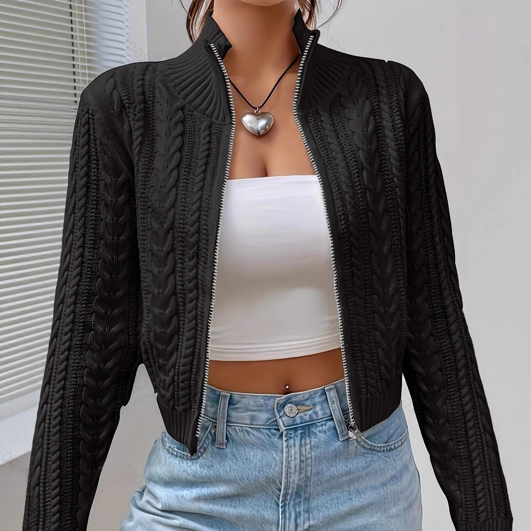 Damen Strickjacke mit modernem Zopfdesign und durchgehendem Reißverschluss Drune