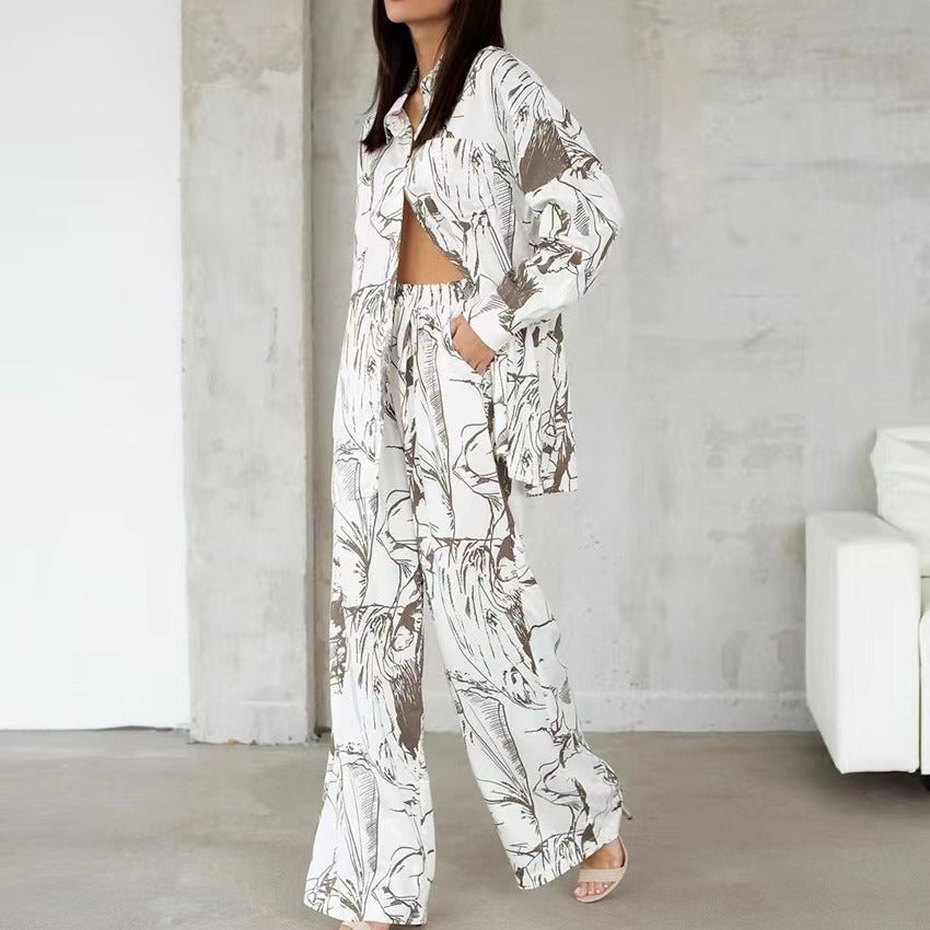 Damen Elegante und lässige Blusen-Hosen-Kombination Drune