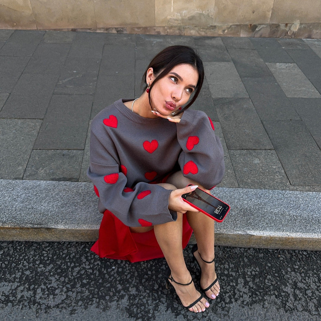 Damen Pullover mit Herz-Applikationen und lässigem Schnitt Drune