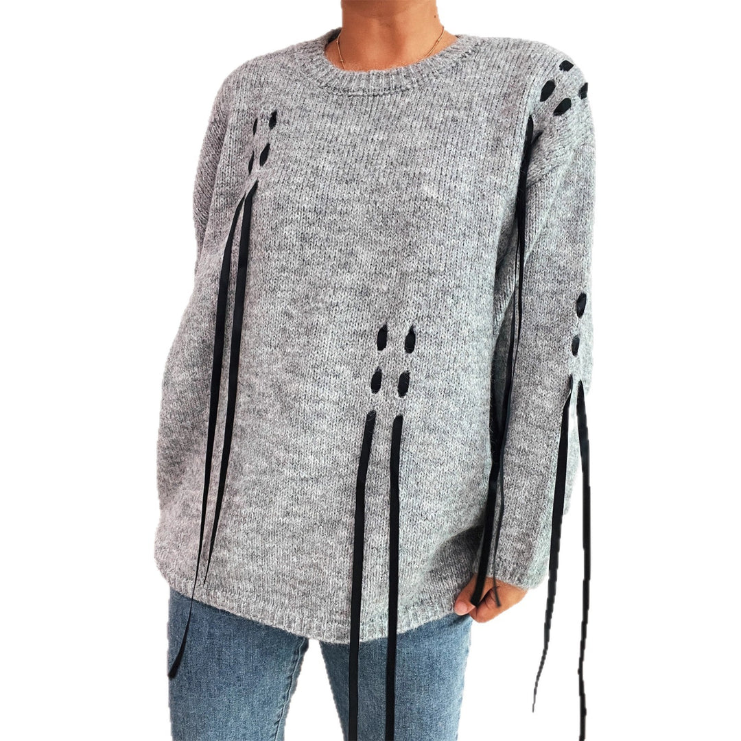 Damen modischer Oversize-Pullover mit einzigartigen Schnürdetails Drune