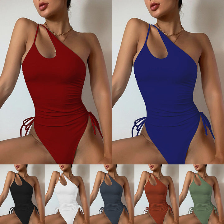 Damen Einteiler Badeanzug mit asymmetrischem Schnitt und Rüschendetails Drune