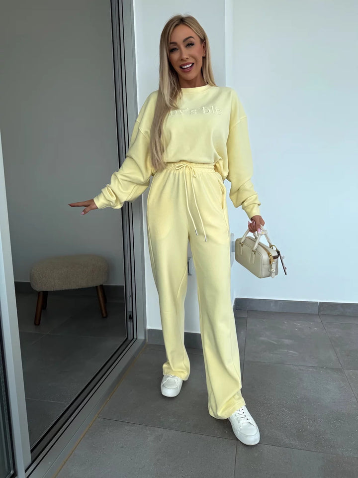 Damen lässiges Fleece-Loungewear-Set mit elastischem Bund Drune