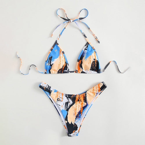 Damen Triangel-Bikini-Set mit verstellbarem Knoten und elastischem Hochschnitt Drune