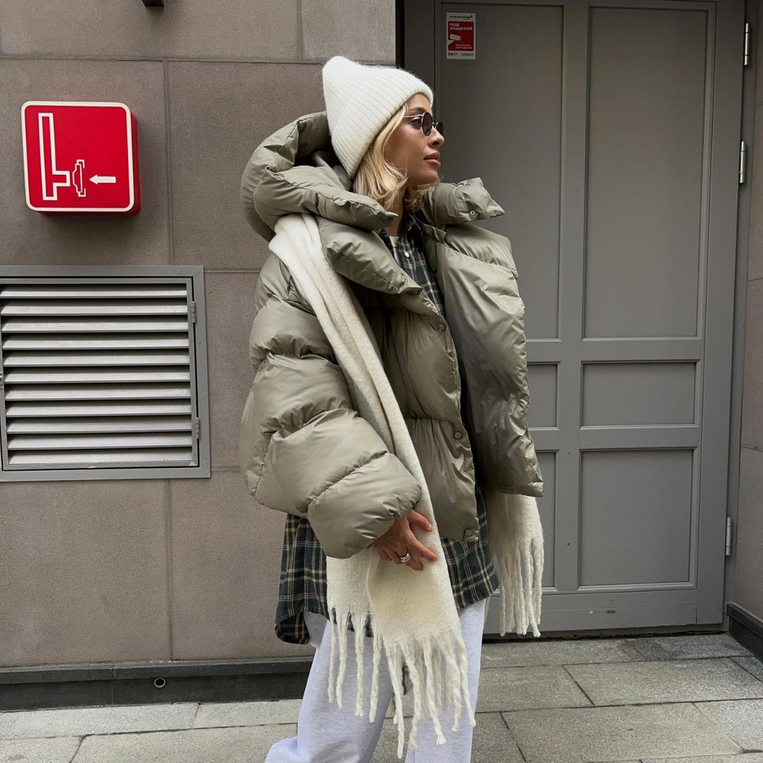 Damen Modische Daunenjacke mit hohem Kragen und Knopfverschluss Drune