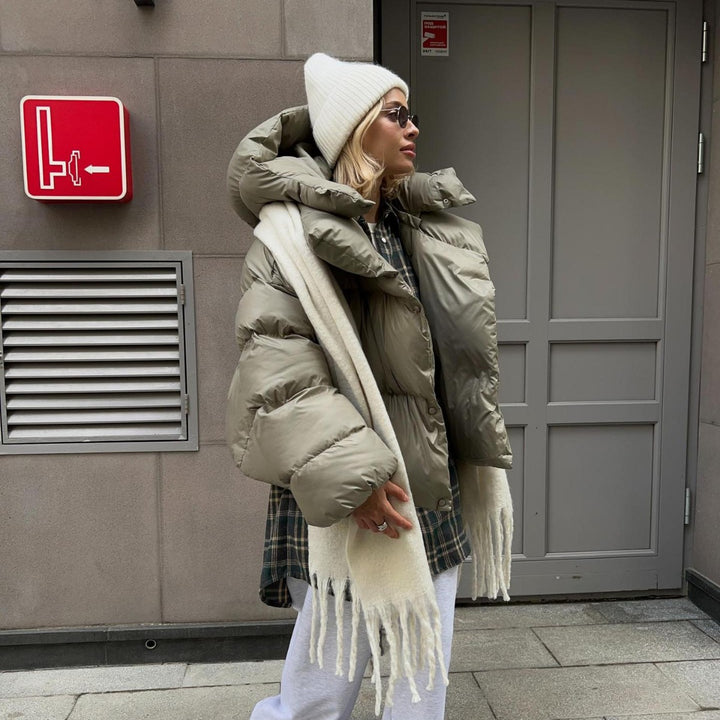 Damen Modische Daunenjacke mit hohem Kragen und Knopfverschluss Drune