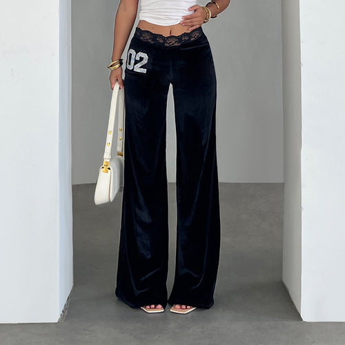Damen weite Velvet-Palazzo-Hose mit Spitze Drune