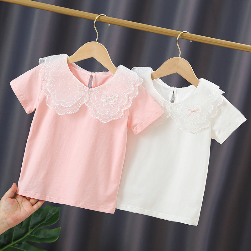 Mädchen T-Shirt mit elegantem Spitzeneinsatz und großem Kragen Drune