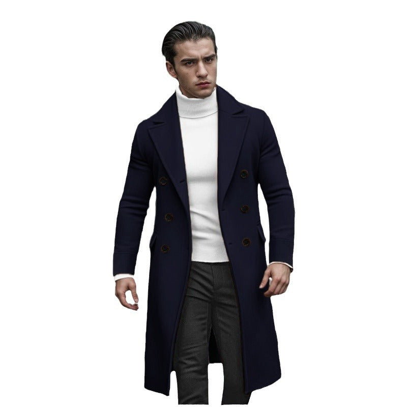 Herren Modischer Doppeltbreasted-Mantel mit hohem Kragen Drune