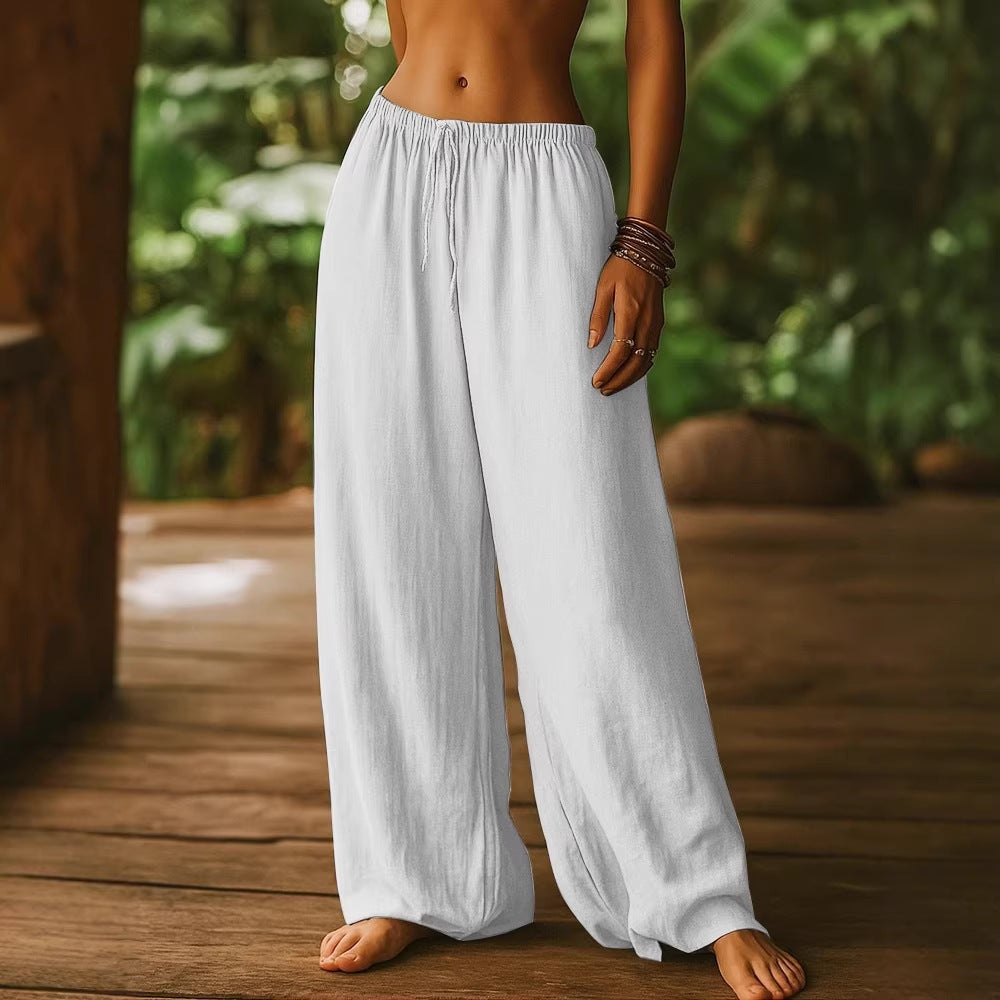 Damen Weit geschnittene Sommer-Hose mit elastischem Bund und Kordelzug Drune