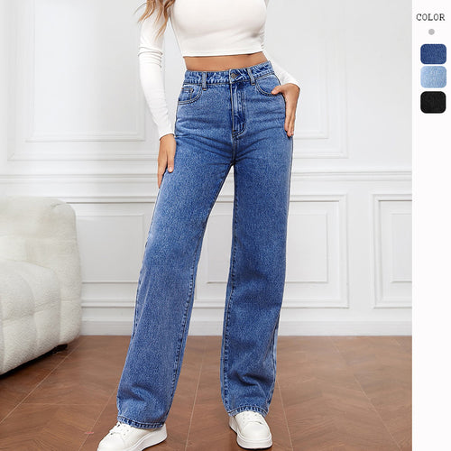 Damen Hoch geschnittene Denim-Jeans mit weitem Bein Drune