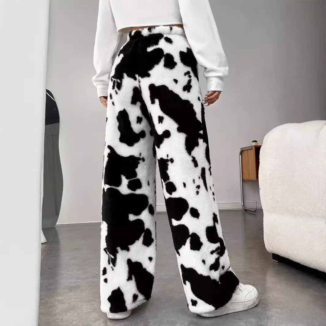 Damen Fleece-Hose im trendigen Kuhmuster Drune
