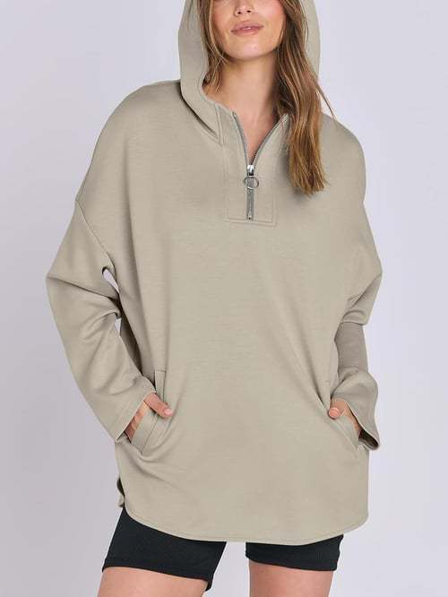 Damen Hoodie mit halbem Reißverschluss und lockerem Schnitt Drune