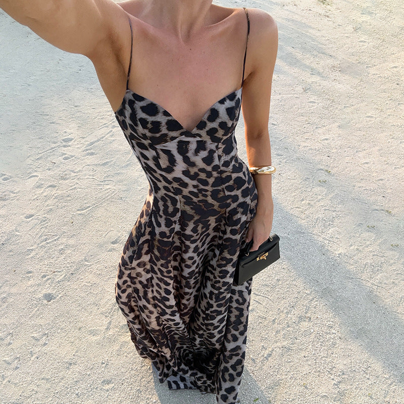 Damen Maxikleid mit figurbetontem Schnitt und floralem Leopardenmuster Drune