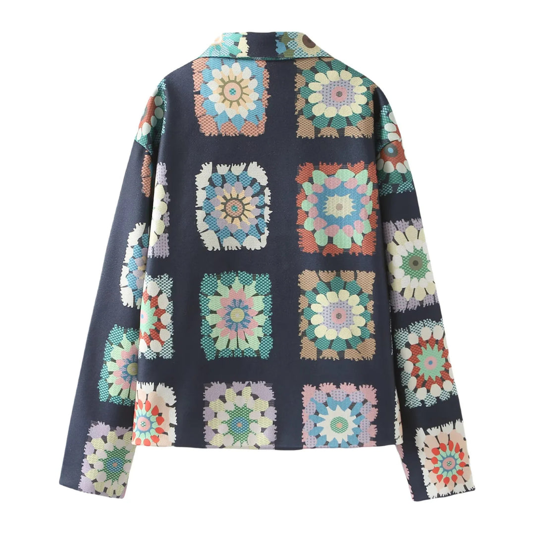 Damen modische Jacke mit floralem Muster und praktischen Taschen Drune
