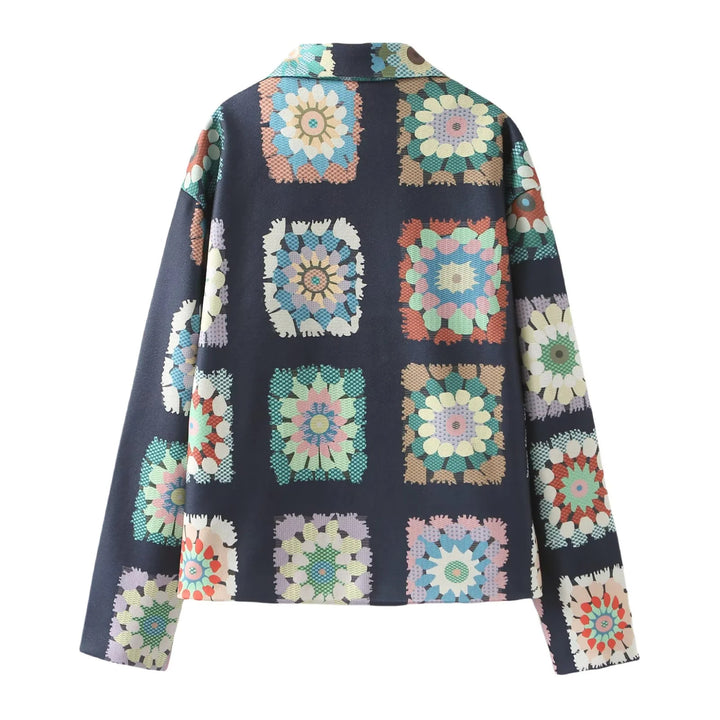 Damen modische Jacke mit floralem Muster und praktischen Taschen Drune