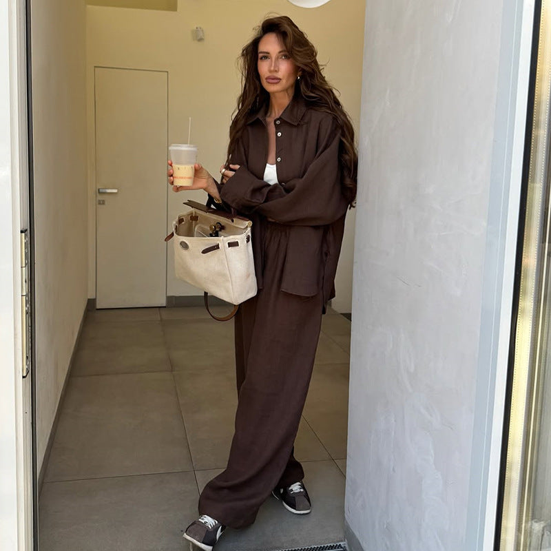 Damen Loungewear-Anzug aus leichtem Leinen Drune