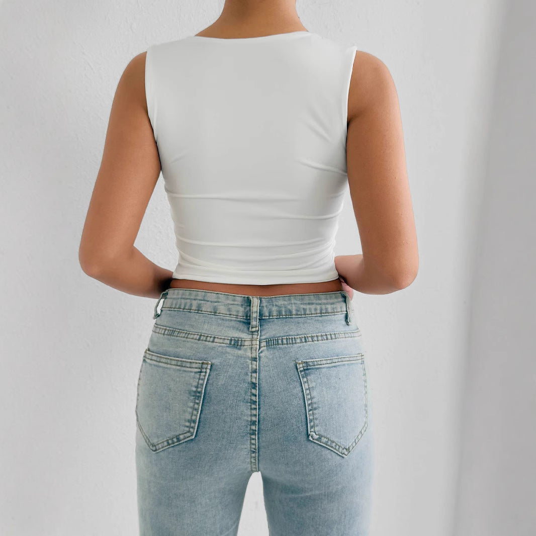 Damen figurbetontes Crop-Top mit tiefem V-Ausschnitt Drune