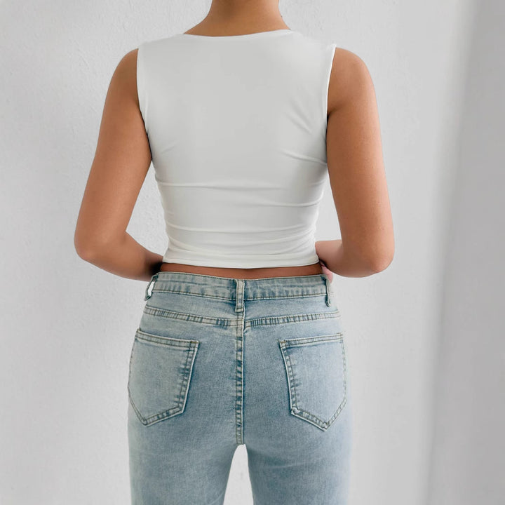 Damen figurbetontes Crop-Top mit tiefem V-Ausschnitt Drune