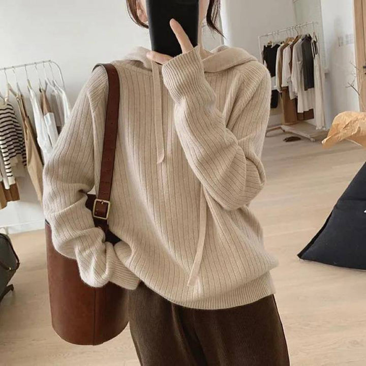 Damen Kapuzenpullover mit feiner Rippstruktur und lässigem Schnitt Drune