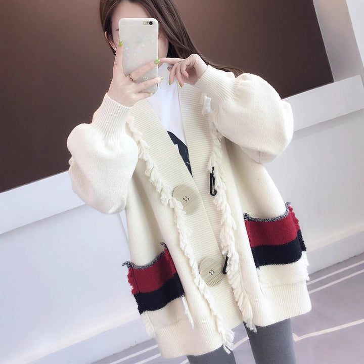 Damen Lässige Strickjacke mit fransigen Details Drune