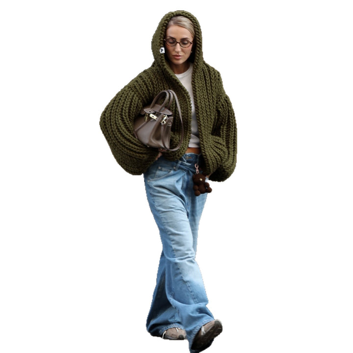 Damen Strickjacke mit oversize Schnitt und Kapuze Drune