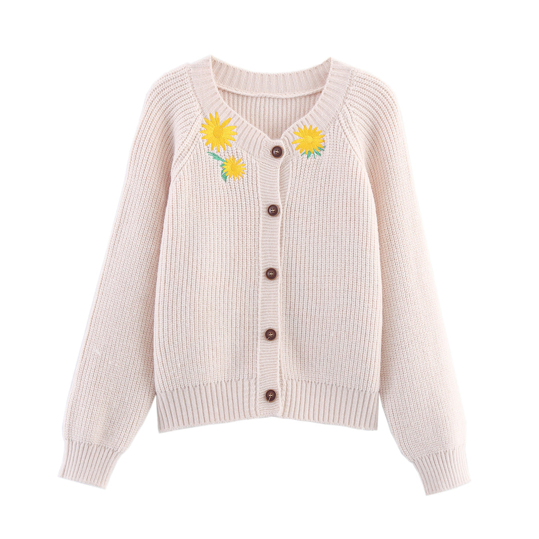 Damen Strickjacke mit Blumenstickerei Drune