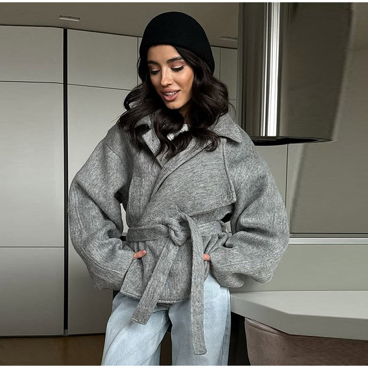 Damen Kuschelige Wolljacke mit weitem Schnitt und Taillengürtel Drune