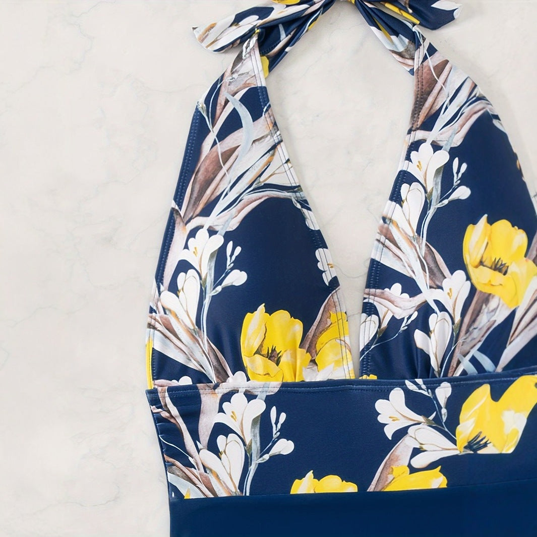 Damen Hochgeschnittener Floral Badeanzug Drune