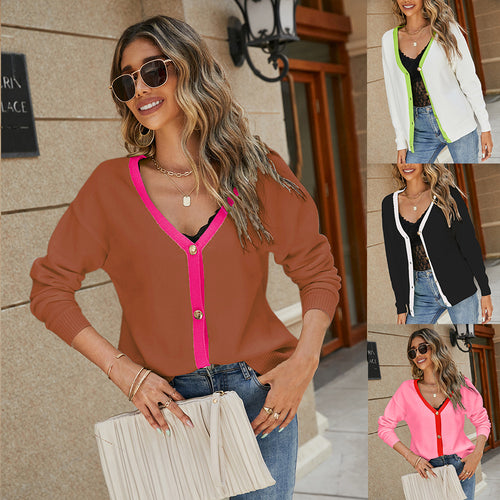 Damen modische Strickjacke mit auffälligem Farbkontrast Drune