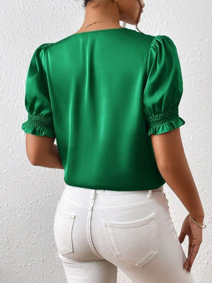 Damen Satinbluse mit Puffärmeln und eleganter Knopfleiste Drune