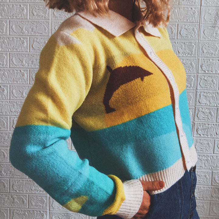 Damen Strickjacke mit verspieltem Motiv und modernem Farbverlauf Drune