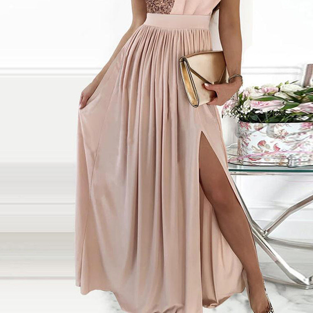 Damen Elegantes Abendkleid mit asymmetrischem Oberteil und schimmerndem Rock Drune